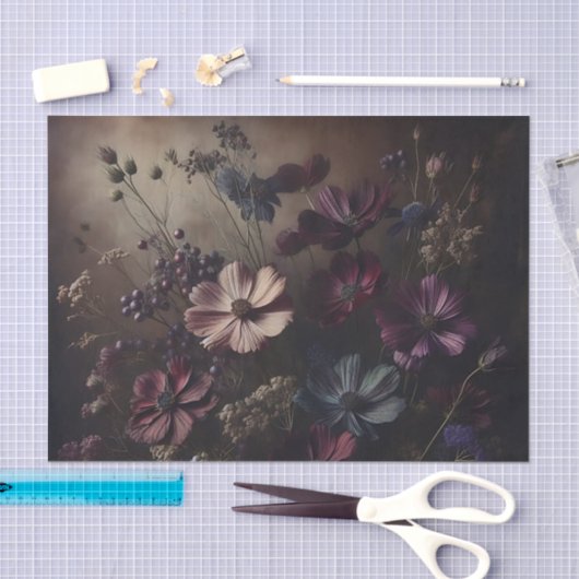 Vintage Anemone Blume Bouquet Dark Botanische Kuns Seidenpapier (Handwerk)