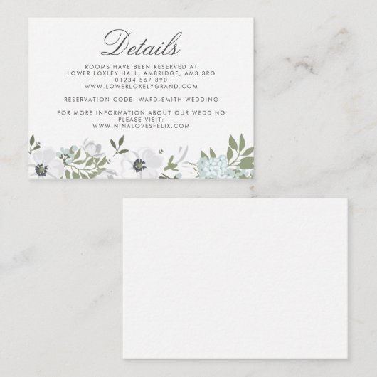 Vintage Anemone-Hochzeitdetails Begleitkarte (Vorne/Hinten)