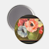 Vintage Anemone in grüner Vase Magnet (Vorderseite/Rückseite)