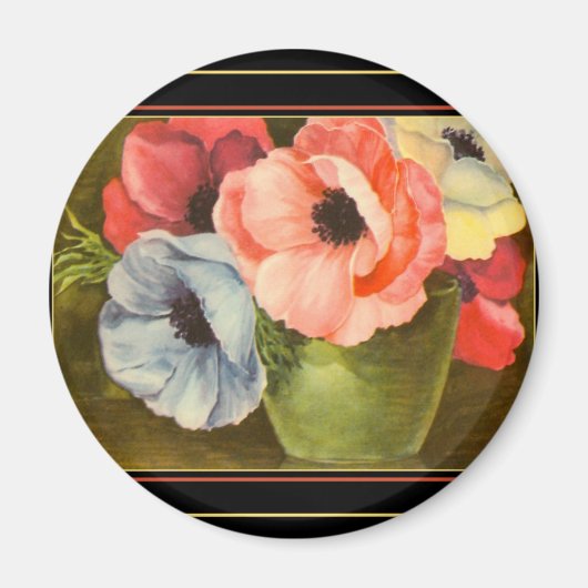 Vintage Anemone in grüner Vase Magnet (Vorne)