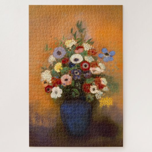 Vintage Anemone und Lila in blauer Vase Puzzle (Vertikal)