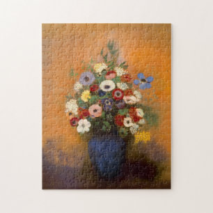 Vintage Anemone und Lila in blauer Vase Puzzle