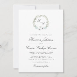 Vintage Anemone Wreath Monogram Wedding Einladung