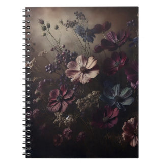Vintage-Anemonen-Blumenstrauß Dunkle Botanische Ku Notizblock