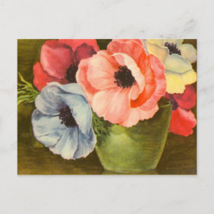 Vintage-Anemonen in grüner Vase Postkarte