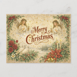 Vintage Angel and Dove Merry Christmas  Feiertagspostkarte