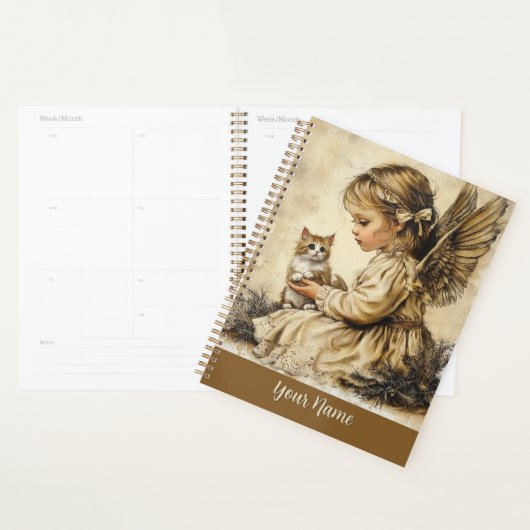 Vintage Angel + Cat Planner Personalize Your Name Planer (Anzeige)