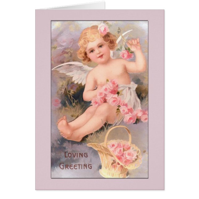 Vintage Angel-Karte mit Rose (Vorne)