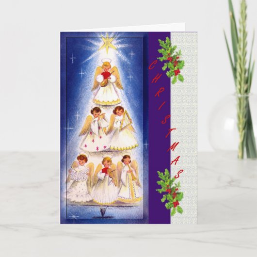 Vintage Angel Tree Choir Weihnachtskarte Feiertagskarte (Vorderseite)