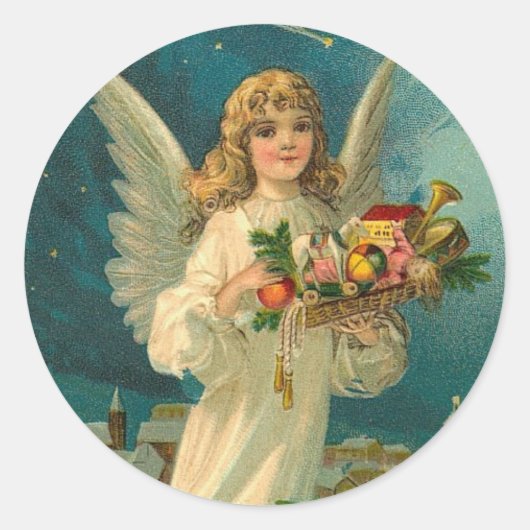 Vintage Angel Weihnachtsmarke Runder Aufkleber (Vorderseite)