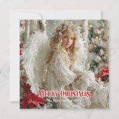 Vintage angelic angel red gold festive radiance feiertagskarte (Vorderseite)