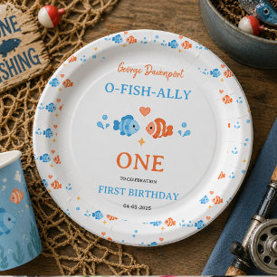 Vintage Angelrute O-Fish-Ally One 1. Geburtstag Pappteller