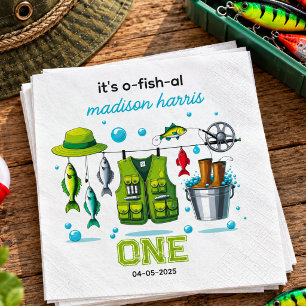 Vintage-Angelrute "O-Fish-Ally One" 1. Geburtstag Serviette