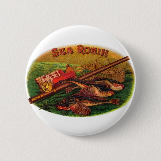 Vintage-Angelschnur-Zigarrenetiketten-Kunst, Sea R Button (Vorderseite)