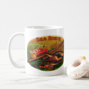 Vintage-Angelschnur-Zigarrenetiketten-Kunst, Sea R Kaffeetasse
