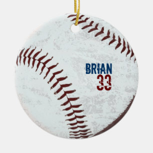 Vintage angeredete Basebalballverzierung Keramikornament
