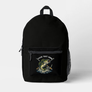 Vintage-Anglerclub-Barsch-Fisch-Retro-Emblem Bedruckter Rucksack