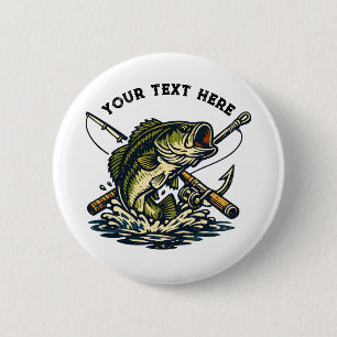 Vintage-Anglerclub Bass Fisch Retro-Emblem Button