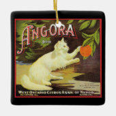 Vintage Angora White Cat Citrus Fruit Label Keramikornament (Vorderseite)