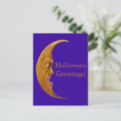 Vintage Angry Moon Halloween-Grüße-Karte Postkarte (Stehend Vorderseite)