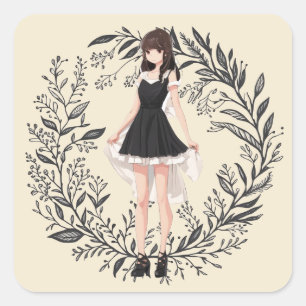 Vintage Anime-LBD-Aufkleber - Künstlerische Ausdru Quadratischer Aufkleber
