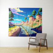 Vintage Anime Road Landschaft Wandteppich (Beispiel (Horizontal))