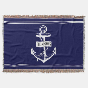 Vintage Anker und Name navyblau, weiß Decke