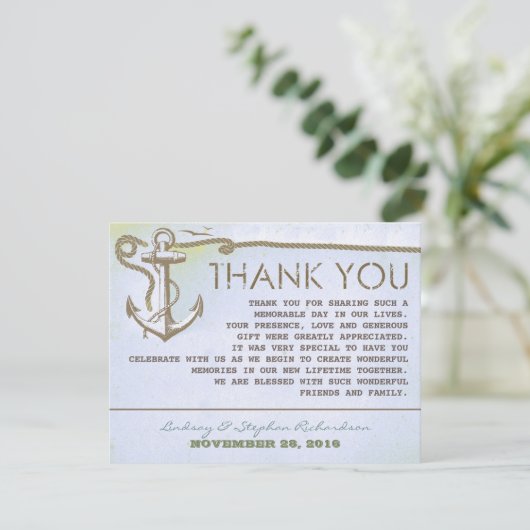 Vintage Ankerhochzeit dank Karten (Stehend Vorderseite)