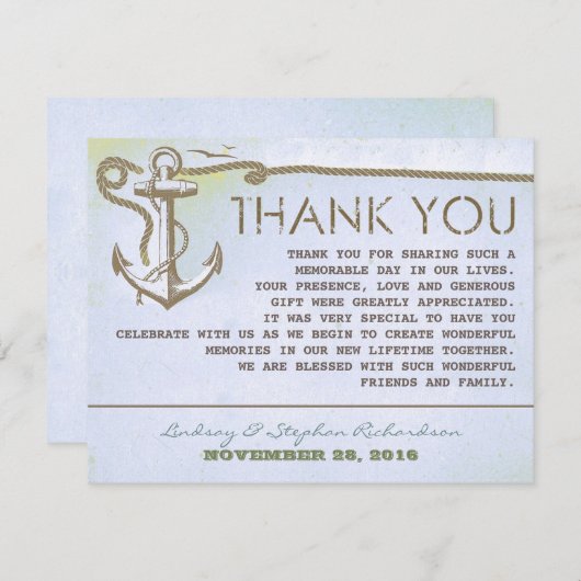 Vintage Ankerhochzeit dank Karten (Vorne/Hinten)