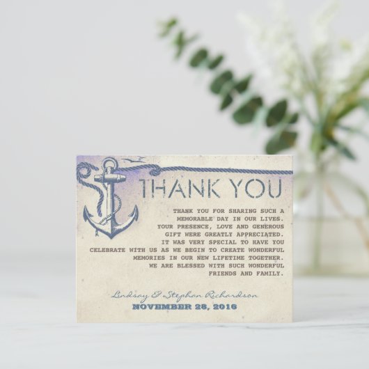 Vintage Ankerhochzeit dank Karten (Stehend Vorderseite)