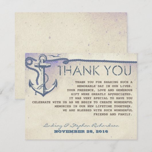 Vintage Ankerhochzeit dank Karten (Vorne/Hinten)