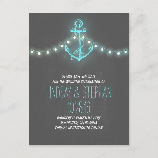 Vintage Ankernautikkarten Save the Date Ankündigungspostkarte (Vorderseite)