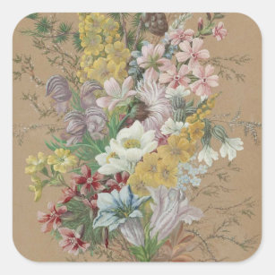 Vintage Anna Stainer-Knittel Alpin Blume Quadratischer Aufkleber