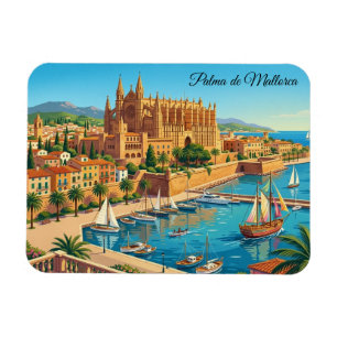 Vintage-Ansicht von Palma de Mallorca, Spanien Magnet
