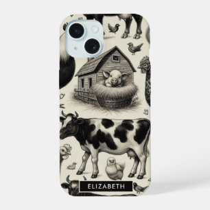 Vintage Anstrichfarben von Nutztieren iPhone 15 Hülle