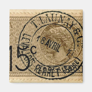 Vintage Antik Briefmarken Druck Magnet