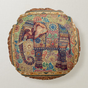 Vintage-, Antik-Elefanten-Motiv-Kunst Rundes Kissen
