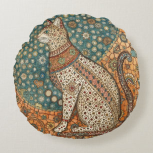 Vintage-, Antik-Katzenmotiv-Design-Kunst Rundes Kissen