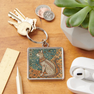 Vintage-, Antik-Katzenmotiv-Design-Kunst Schlüsselanhänger