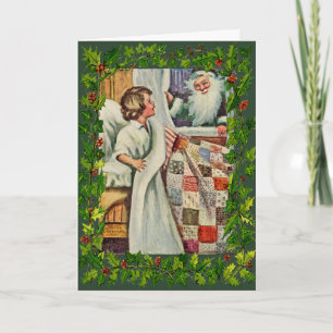 Vintage/Antik-Weihnachtskarte-Quilts, Santa Feiertagskarte
