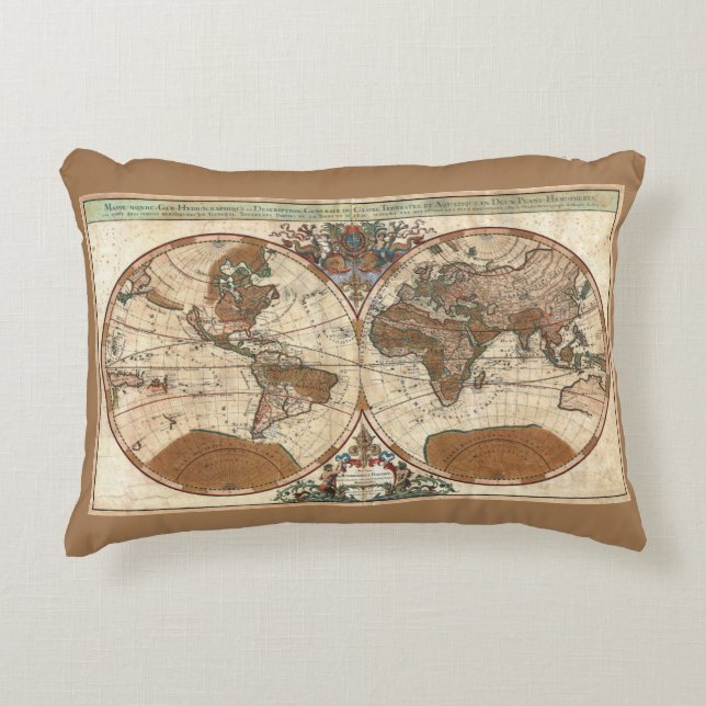 Vintage Antike 1691 Sanson Weltkarte Dekokissen (Vorderseite)