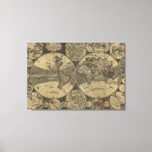 Vintage Antike 1702 Weltkarte von George Willdey Leinwanddruck