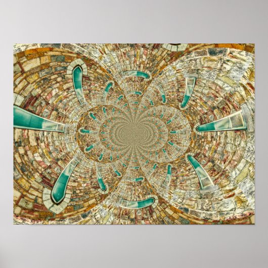 Vintage antike Aquamarine Braun-Abstrakte Kirchenf Poster (Vorne)