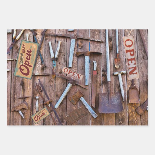 Vintage antike Bauernwerkzeuge Geschenkpapier Set (Vorderseite)