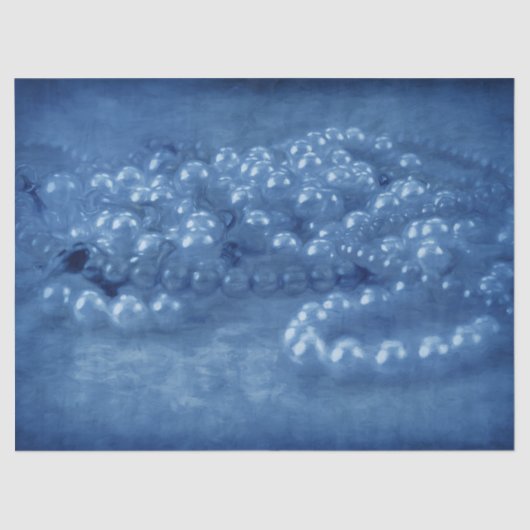 Vintage antike Blaue weiße Perlen Seidenpapier (Vorderseite)