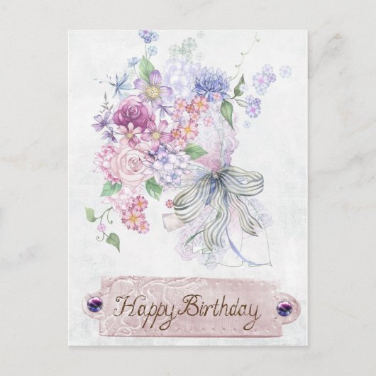 Vintage antike Bouquet zum Geburtstag Postkarte (Vorderseite)