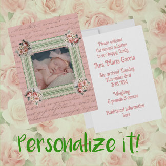 Vintage antike Briefing Foto Kinderankündigung Karte