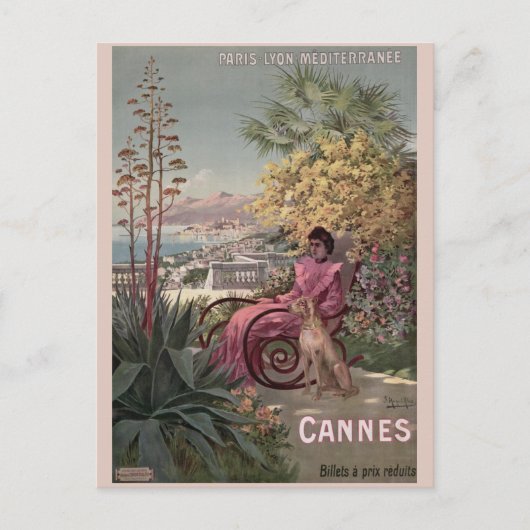 Vintage antike Cannes Reiseanzeige in Frankreich Postkarte (Vorderseite)
