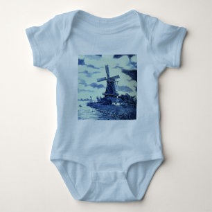 Vintage antike Delft Blue Tile - Windmühle Baby Strampler