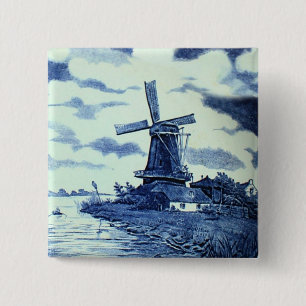 Vintage antike Delft Blue Tile - Windmühle Button
